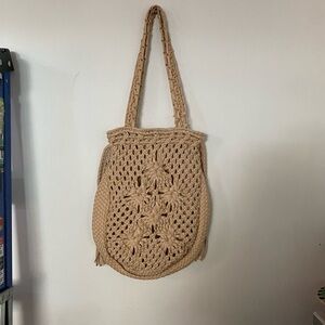 Straw Studios Braided Crochet Shoulder Bag in Tan